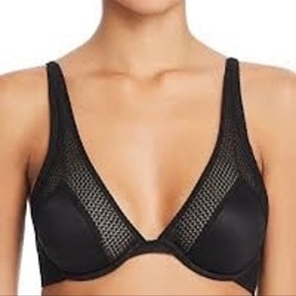 NWT Natori Tranquil Plunge Bra Underwire Black 32DD 32E Everyday